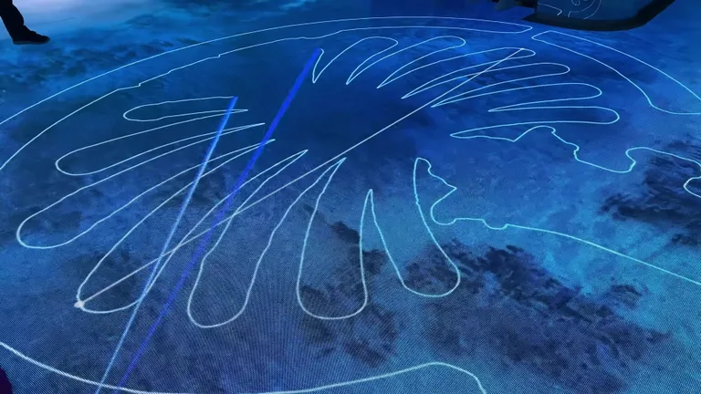 Цифровая проекция плана искусственного острова Пальма Джумейра, показывающая его уникальную форму пальмы.