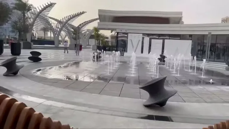 Смотровая The View at The Palm: фонтан, пальма.